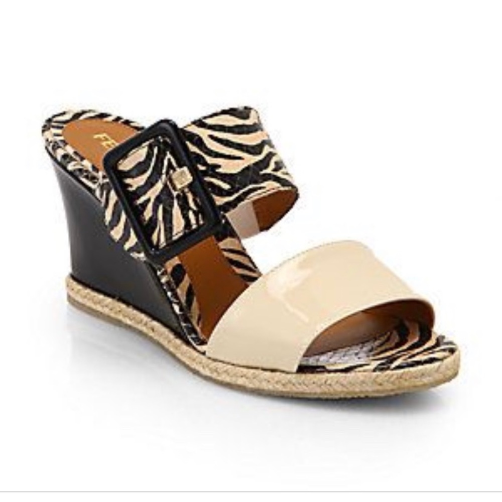 Fendi Zebra Patent Leather Wedge Women's Sandal~Size 37.5